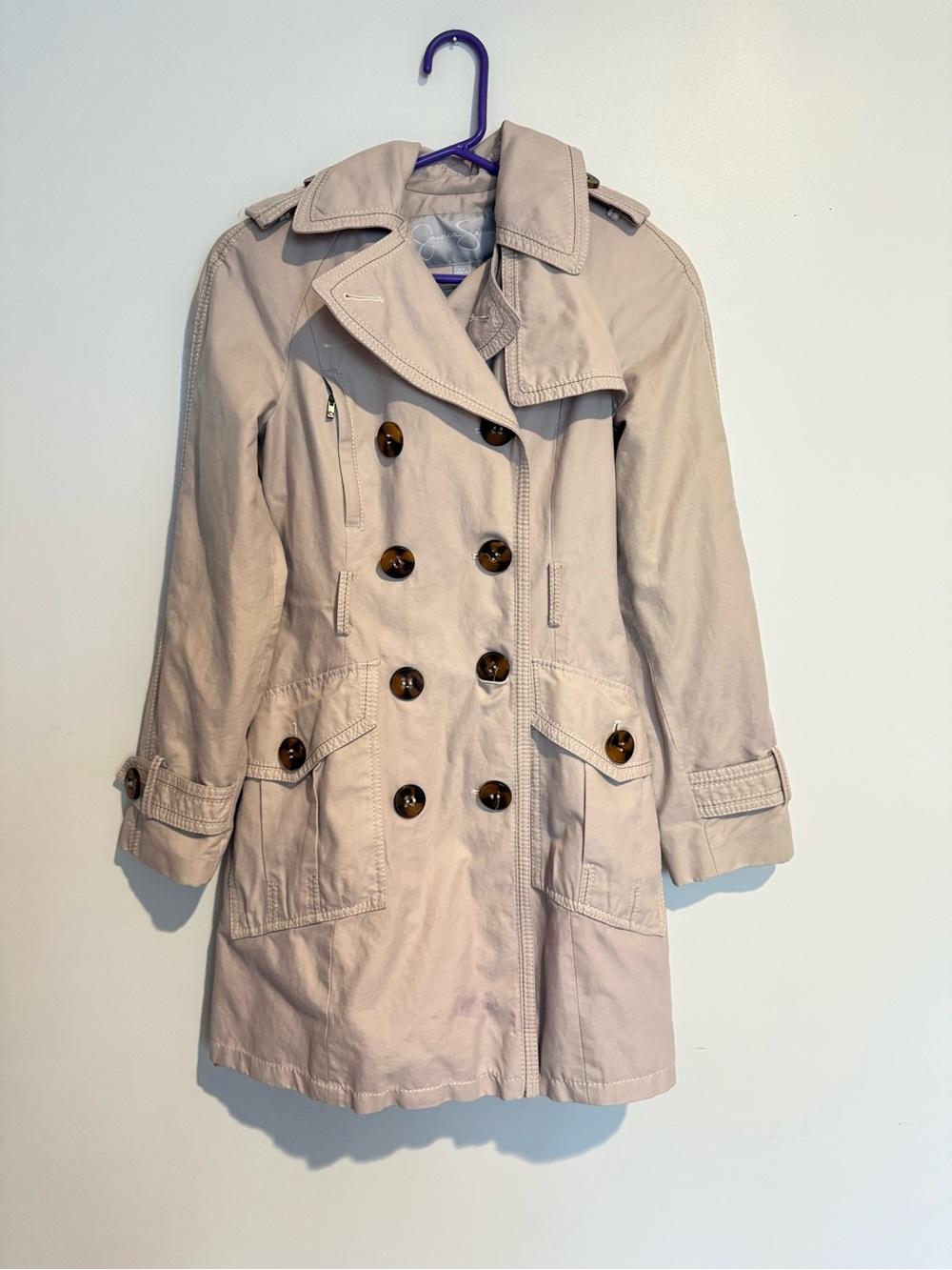 Jessica Simpson Women's Beige Double-Breasted Trench Coat